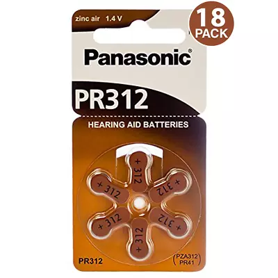 Panasonic Size 312 P312 PR41 Zinc Air 1.45V Hearing Aid Batteries (18 Batteries) • $9.96