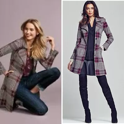 CABI Sovereign Coat Houndstooth Plaid Ponte Knit Button Trench Medium • $100