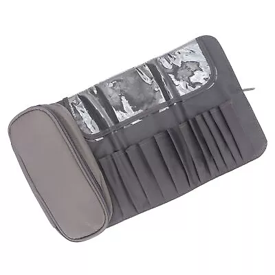 Makeup Brush Bag Roll Up Waterproof Antiaging Nylon Zipper Grey Cosmetic Bru HPT • $22.76