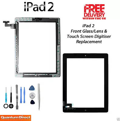 NEW IPad 2 Complete Front Glass/Digitiser Touch Screen/Panel Assembly - BLACK • £9.95