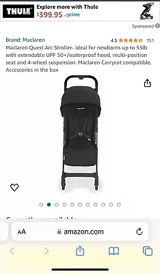 Maclaren Quest Arc Lightweight Compact Umbrella Fold Stroller Pushchair • £190