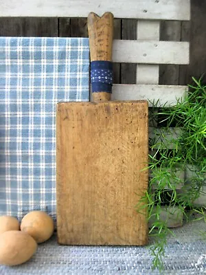 Antique Wood French Cutting Board 1890s Blue Calico Old Bread Board • $78