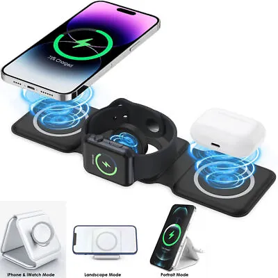 3in1 Magnetic Wireless Charger Foldable Mat Pad For Apple IPhone AirPods IWatch • £13.99