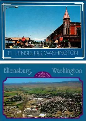 2~4X6 Postcards Ellensburg WA Washington STREET SCENE & AERIAL VIEW Kittitas Co • $8.44