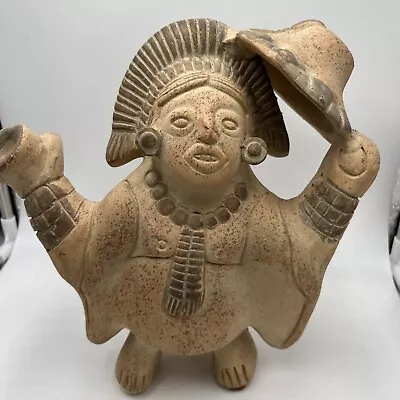 Art Pottery Terra Cotta Clay Tribal Aztec Mayan 9.5” Figurine Statue Inah Mexico • $35.99