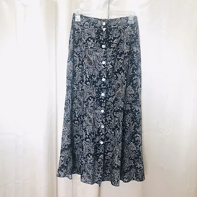 $35 • Buy Women’s Vintage CC Hughes Black Floral Midi Skirt Button Front US Size M