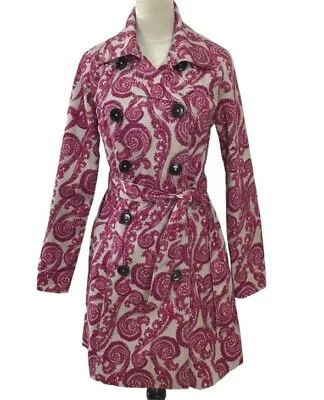 Merona Pink Paisley Cotton Trench Coat Women’s Size Small • $27