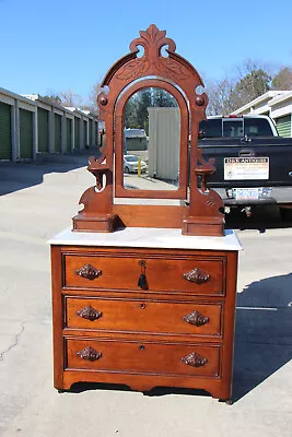 Charming Walnut Victorian Marble Top Dresser With Mirrored Top ~ Ca.1880 • $517.50