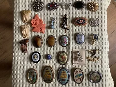 Job Lot Of Vintage Brooches Including Embroidered/Limoge • £39.99