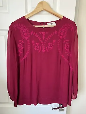 £29 • Buy Lovely 🌸PYRUS Long Floral Embroidered Top Sheer Sleeve L Dark Red