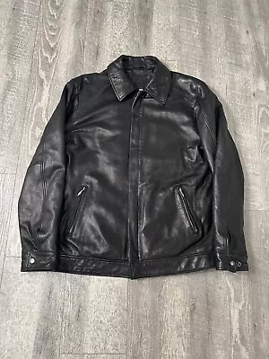 Vintage Merona Leather Jacket Mens Medium Quilt Lined Collar Black Ultra Soft • $44