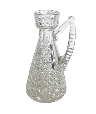 Victorian Carafe Jug Hobnail Cut Clear Glass Applied Handle 7  High • £4