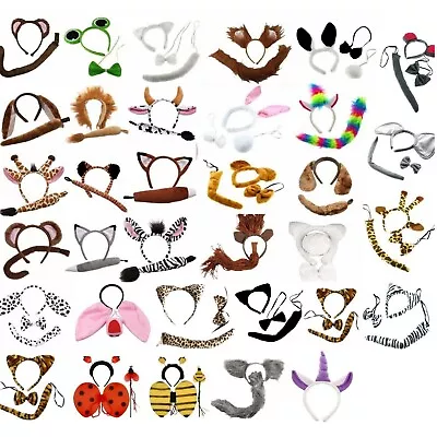 Animal Ears Bow Tail Set Kids Adults Costume Halloween Fancy Dress Book Week • £6.70