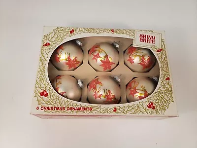 Vintage Shiny Brite Ornaments Christmas Gold Red Poinsettia Balls Poloron Rare • $19