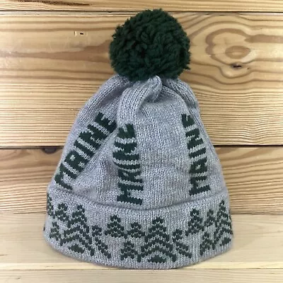 Vtg Maine Winter Hat Gray Green Puff Thick Wool Handmade Beanie Preppy B149 • $17.49