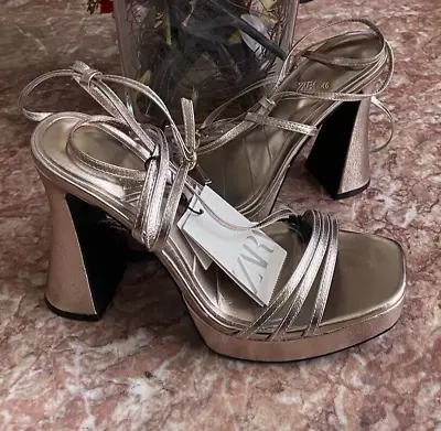 NWT Zara Platform Sandals Block Buckle Strap Retro Y2K High Heel Shoes Sz 9/40EU • $74.99