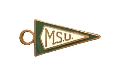 Vintage 1950's Michigan State MSU Enamel Gold Toned Pennant Shaped Pendant Charm • $8.99