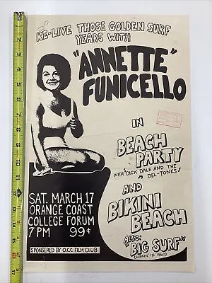 Vintage Orange Coast College Film Club Poster Beach Party Annette Funicello Surf • $39.99