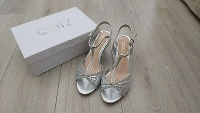 Quiz Silver Bridal Special Occasion Christmas Party Heels Sandals Size 6 • £5