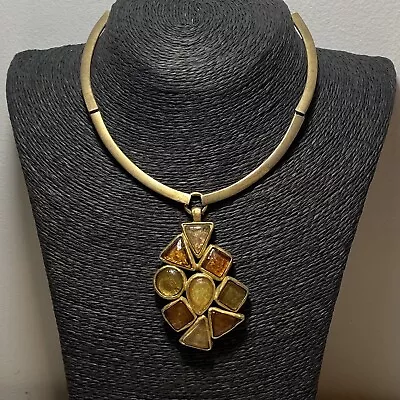 £39.99 • Buy ISAKI PARIS Glass Bezel Cluster Necklace Gold Tone Bib Grecian Boho Holiday