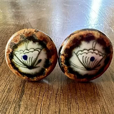 Set Of 2 Vintage Pulls/ Knobs Flower Ken Edwards Mexico Pottery Handpainted • $10