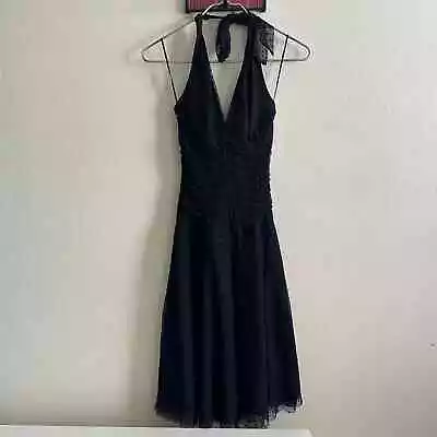 Vintage Y2K Black Polka Dot Halter Midi Dress • $38