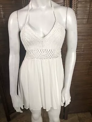 Vintage Small White Knit Crochet Dress Lace Whimsical Festival Fairy Ballet Y2k • $45