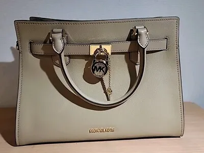 Michael Kors Hamilton Medium Satchel Key Lock Shoulder Bag Mk Camel Leather Gold • $148.88