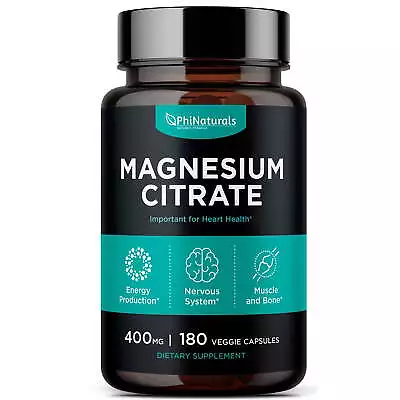 Magnesium Citrate 400mg 180 Caps Vegetarian/Gluten Free/Non-GMO Phi • $16.33