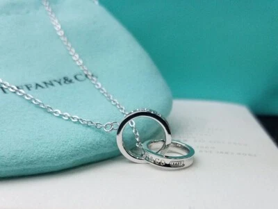 £19.55 • Buy Tiffany 925 Sterling Silver Interlocking Circles Pendant Necklace(1837)