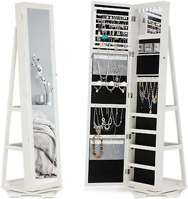 Jewelry Mirror Cabinet Jewelry Holder Display Organizer Standing W/Length Mirror • $199.99