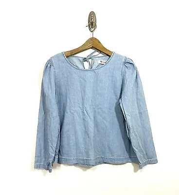 Madewell Denim Puff Sleeve Swing Shirt Size Large Light Blue Blouse Top Chambray • $19.95