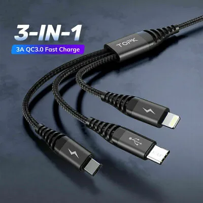 Universal Multi USB Phone Cable Fast Charging IPhone Android Data Charger Lead • £3.99