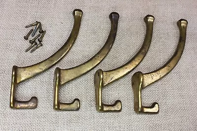 4 Old Coat Hooks Mission House Bath Robe Vintage Clothes Tree Rustic Brass 5 3/4 • $92.91