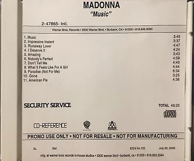 $29.99 • Buy MADONNA - Music RARE OOP PROMO CDR