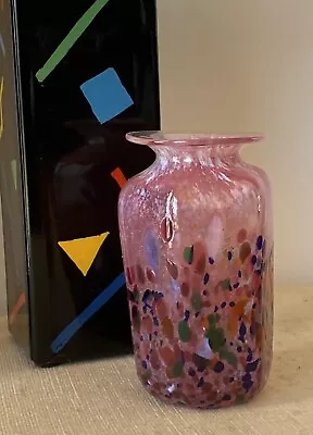 Vintage Hand Blown Art Glass Vase End Of Day Confetti Tutti Frutti 3.25” Pink • $29.95