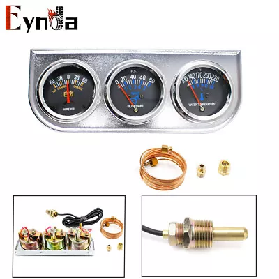 Chrome 2'' 52mm Mechanical Triple Gauge Set Oil Pressure Water Temp AMP Meter • $22.89