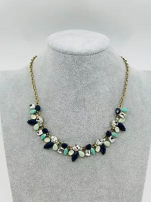 J. Crew Necklace Blue Clear Crystal Acrylic Gold Tone 19  Costume Jewelry • $29.95