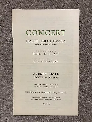 Paul Kletski Conducts Halle Orchestra Concert Programme 1951: Colin Horsley • £4.99