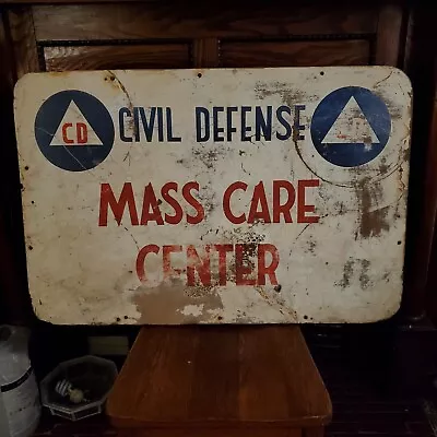 Vintage Civil Defense Mass Care Center Sign. Cold War Era 1950 Masonite • $200