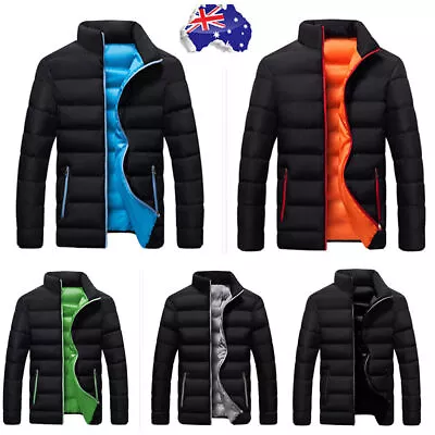 Men Quilted Fiber Down Padded Puffer Jacket Winter Warm Coat Windproof Outwear • $22.51