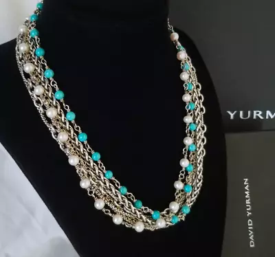DAVID YURMAN *RARE* 18K Gold Turquoise Pearl Necklace - 17  - Pristine! $2150 • $1050
