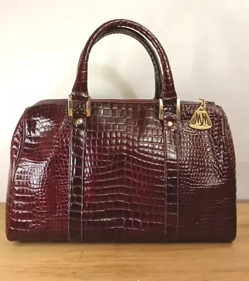 Vintage Morris Moskowitz Croc Embossed Leather Tote Bag Purse Burgundy EUC • $79