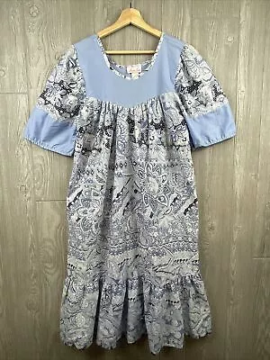 LAURA SMITH Vintage Blue Floral Mumu Kaftan Porch House Dress Womens Small • $21.99