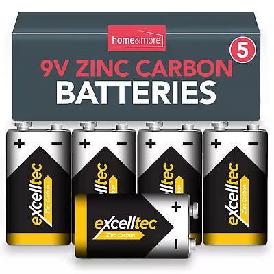 5pk 9V Battery | 9 Volt Heavy Duty Batteries | 6F22 PP3 Smoke Alarm Zinc Carbon • £3.99