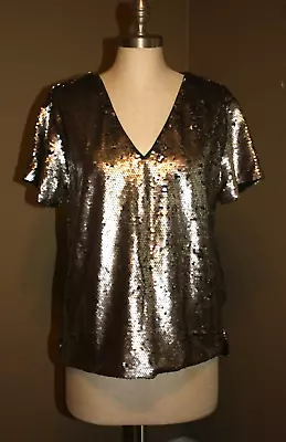 Nwt Anthropologie Vanessa Virginia Silver Sequin Loose Top Shirt - Medium 4 6 • $20