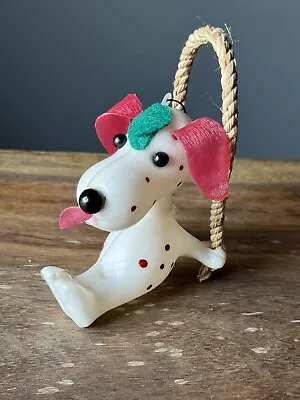 Vtg 70’s Plastic Snoopy Dog Holly Berries Red Rope Swing Christmas Ornament MCM • $12