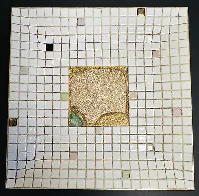 Mid Century Mosaic Tile 9.75” Square Dish Plate Ashtray White Gold Black Vintage • $24.97