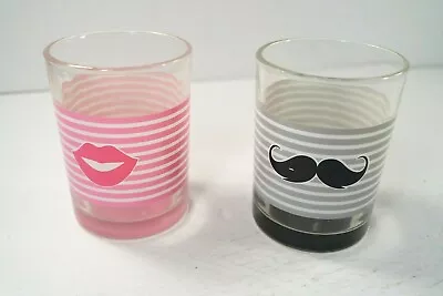 Set Of 2 Mustache & Lips Old Fashioned Glasses His & Hers Pink & Black Barware • $11.99