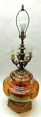 Vintage Ef Industries Large Mid Century Six Bulb Iridescent Carnival Glass Lamp • $799.95